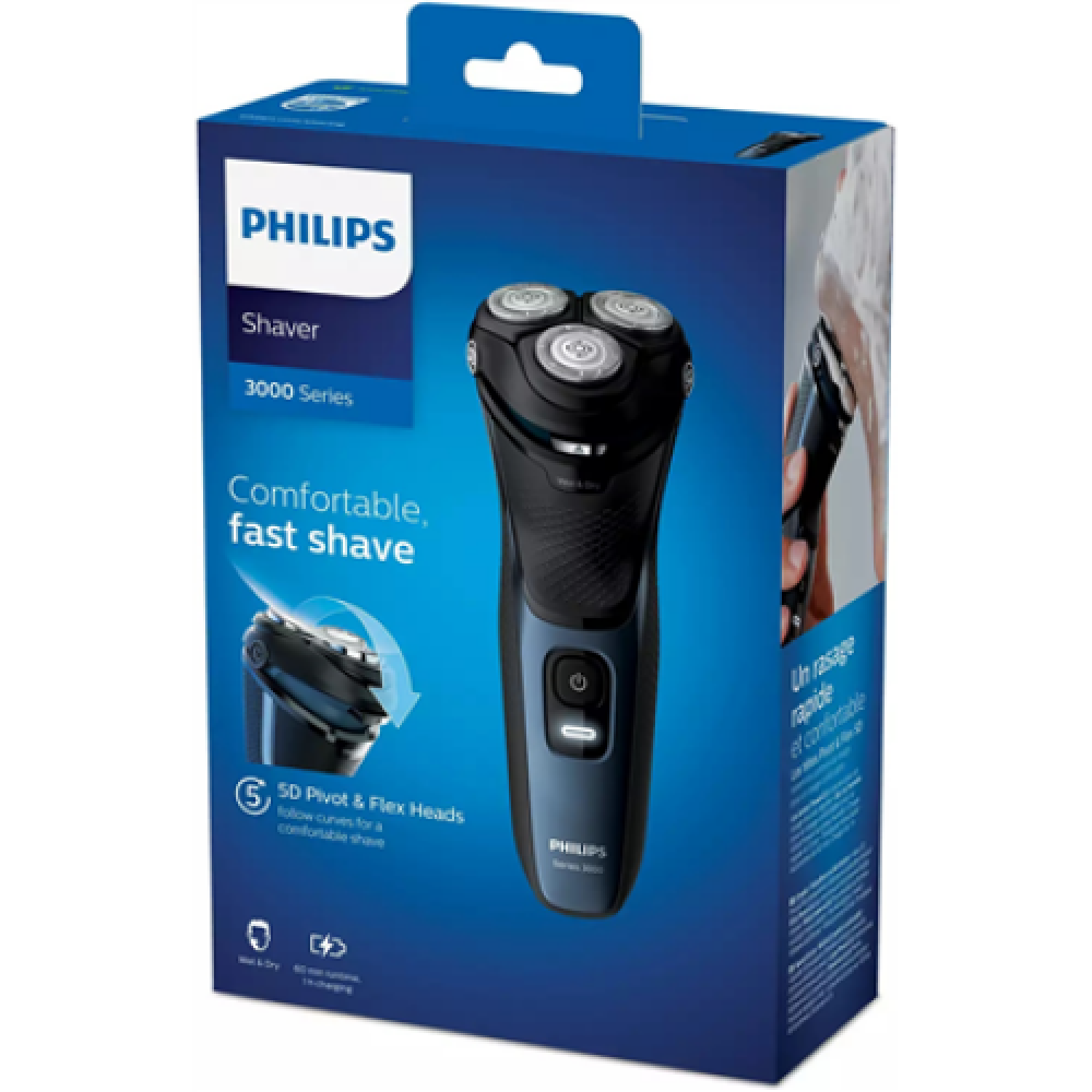 Philips , Shaver Series 3000 , S3134/51 , Operating time (max) 60 min , Wet & Dry , Black/Blue