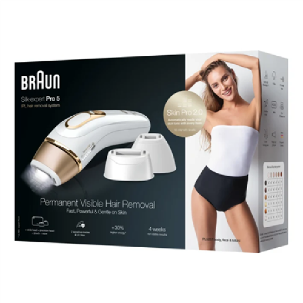 Braun Epilator PL5257 Silk-expert Pro 5 IPL Bulb lifetime (flashes) 400.000 Number of power levels 10 White/Gold