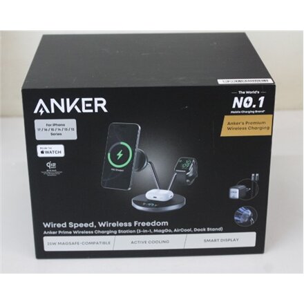 SALE OUT. Anker Prime Wireless Charging Station Qi2.2 25W wireles charging (3-in-1, MagGo, AirCool, Dock Stand) PSU added , UNPACKED, SCRACHED ON SCREEN