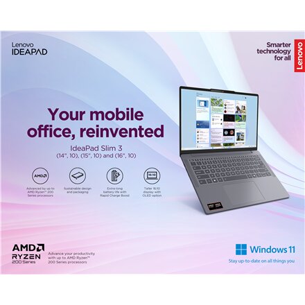 Lenovo IdeaPad Slim 3 15AMN8 , Arctic Grey , 15.6 , TN , FHD , 1920 x 1080 pixels , Anti-glare , AMD Ryzen 3 , 7320U , 16 GB , Soldered LPDDR5 , Solid-state drive capacity 512 GB , AMD Radeon 610M Graphics , Windows 11 Home , 802.11ax , Bluetooth version 