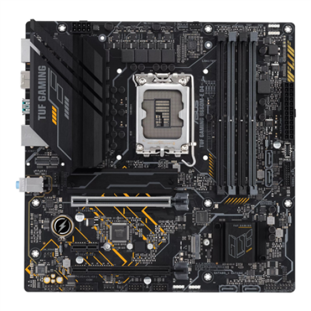 Asus TUF GAMING B660M-E D4 Processor family Intel, Processor socket LGA1700, DDR4 DIMM, Memory slots 4, Supported hard disk drive interfaces SATA, M.2, Number of SATA connectors 4, Chipset Intel B660, microATX