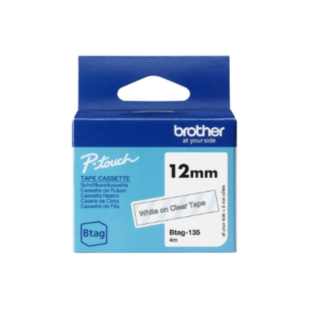 Brother BTAG-135 , White on Clear , Btag