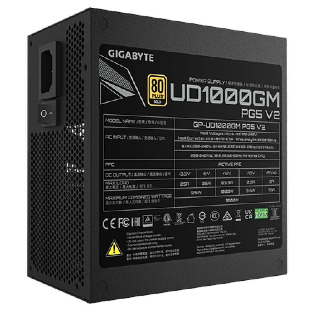 Gigabyte Power Supply, ATX 12V v3.1 , UD1000GM PG5 V2 , 1000 W