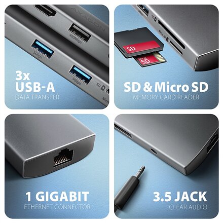 AXAGON Multi port USB-C 5Gbps hub , HMC-8HLSA