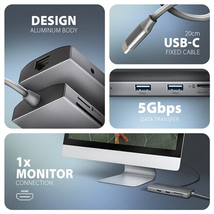 AXAGON Multi port USB-C 5Gbps hub , HMC-8HLSA