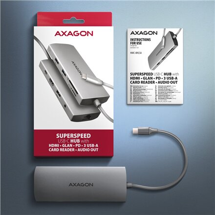 AXAGON Multi port USB-C 5Gbps hub , HMC-8HLSA