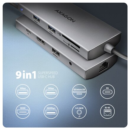 AXAGON Multi port USB-C 5Gbps hub , HMC-8HLSA