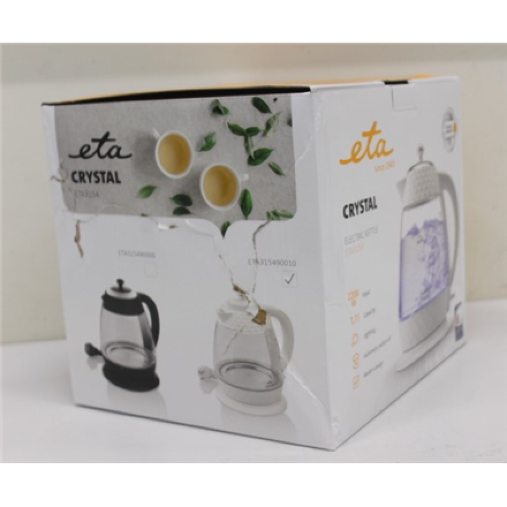 SALE OUT. ETA ETA315490010 Crystal Kettle, 1,7L, Glass/White , ETA , Crystal Kettle , ETA315490010 , Electric , 2200 W , 1.7 L , Glass , 360° rotational base , Glass/White , DAMAGED PACKAGING