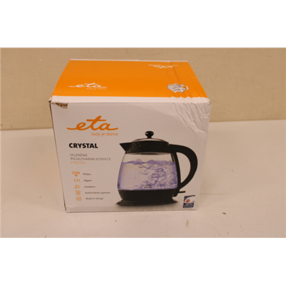 SALE OUT. ETA ETA315490010 Crystal Kettle, 1,7L, Glass/White , ETA , Crystal Kettle , ETA315490010 , Electric , 2200 W , 1.7 L , Glass , 360° rotational base , Glass/White , DAMAGED PACKAGING