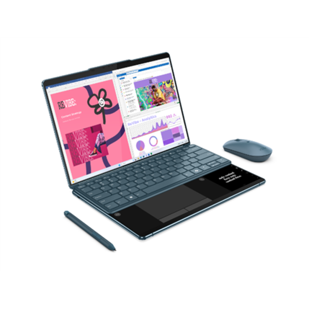 Lenovo Yoga Book 9 13IMU9 , Tidal Teal , 2x13.3 , OLED , Touchscreen , 2.8K , 2880 x 1800 pixels , Glossy , Intel Core U7 , 155U , 32 GB , Soldered LPDDR5x , SSD 1000 GB , Intel Graphics , Windows 11 Pro , 802.11ax , Bluetooth version 5.3 , Keyboard langu