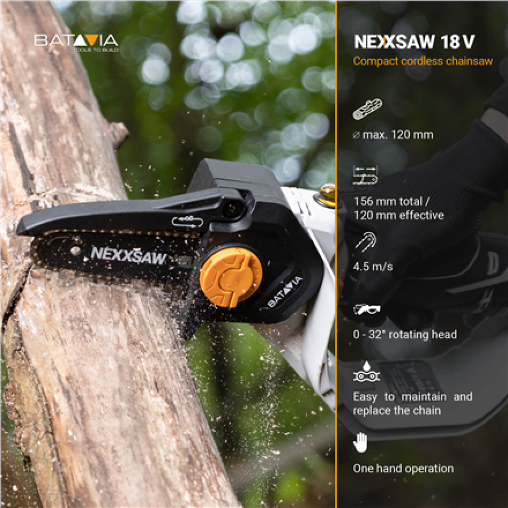 Batavia B.V. 18V Nexxsaw Cordless One-Hand Chainsaw 6 V3 - Without Battery and Charger , Chainsaw