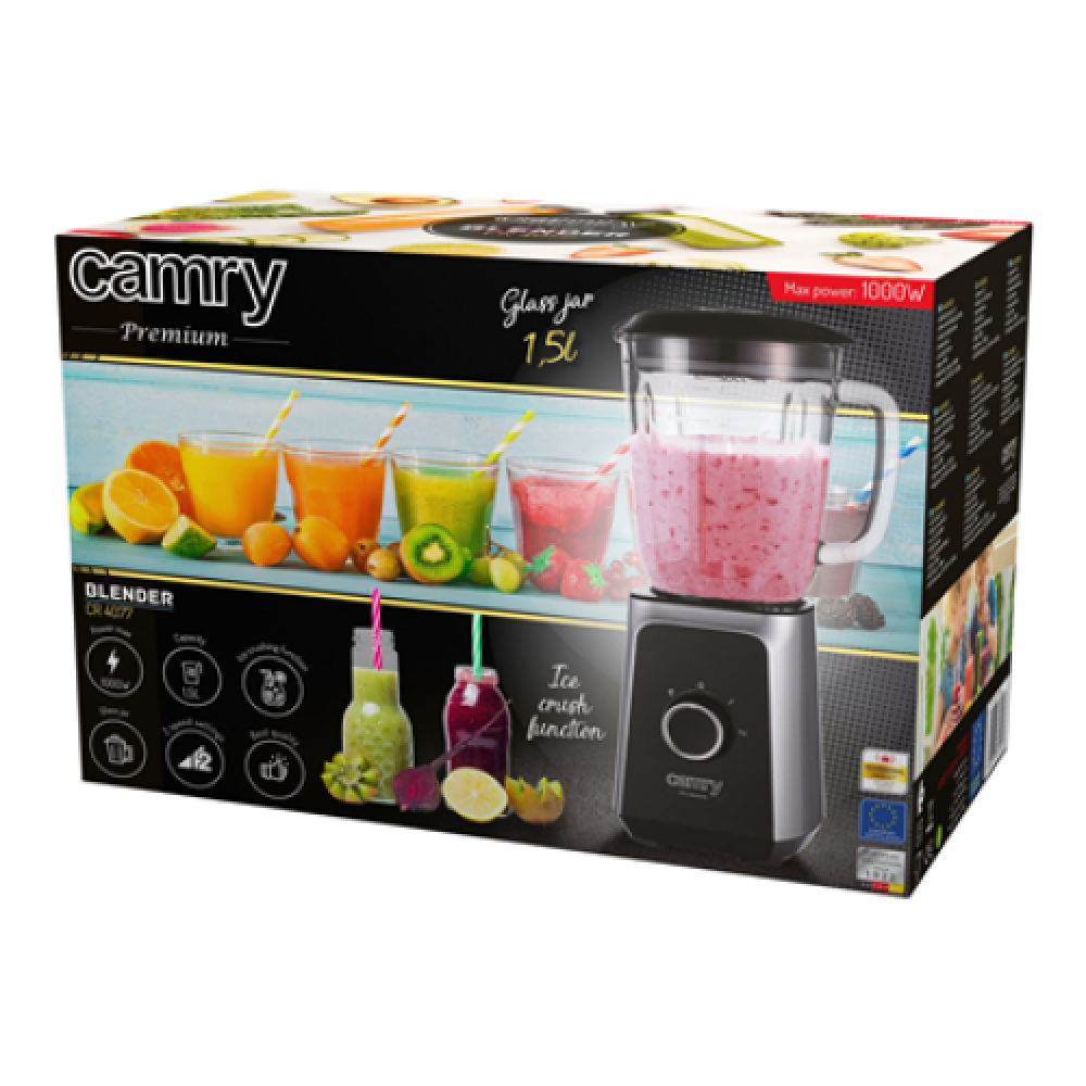 Camry , Blender , CR 4077 , Tabletop , 500 W , Jar material Glass , Jar capacity 1.5 L , Ice crushing , Black/Stainless steel