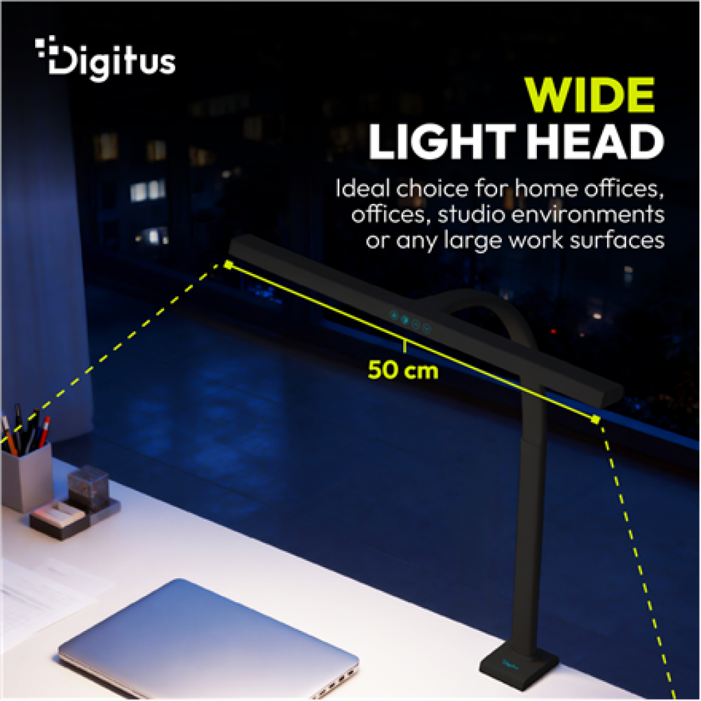 Digitus LED Desk Lamp, 50 cm, Black , DA-90490 , 1025 lm , 7 W , 3000-6500 K , Warm to cold white light , LED lamp , 10 V