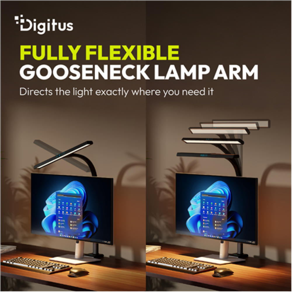 Digitus LED Desk Lamp, 50 cm, Black , DA-90490 , 1025 lm , 7 W , 3000-6500 K , Warm to cold white light , LED lamp , 10 V