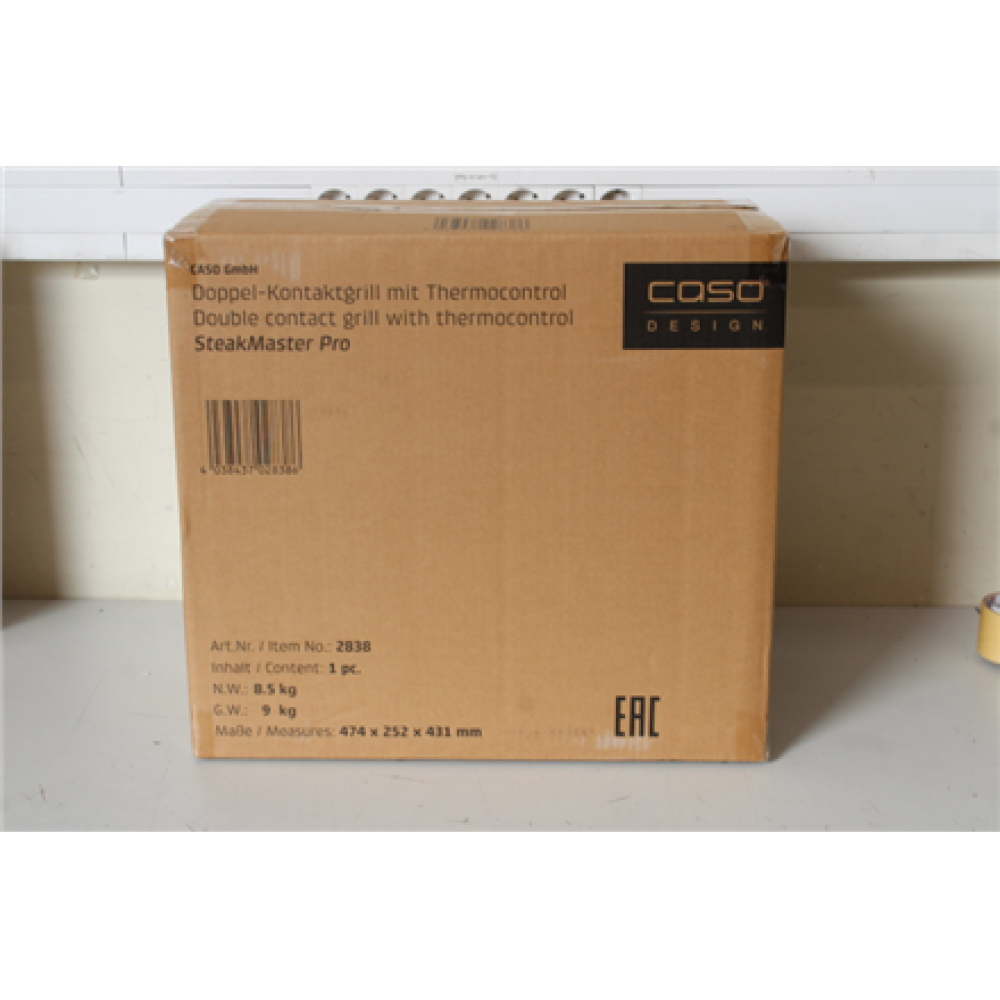 SALE OUT. Caso 02838 SteakMaster Pro Double Contact Grill with thermocontrol, 2000 W, Stainless Steel/Black , Caso Double Contact Grill with Thermocontrol , SteakMaster Pro , Contact grill , 2000 W , Stainless Steel/Black , UNPACKED, DAMAGED INNERT PACKAG