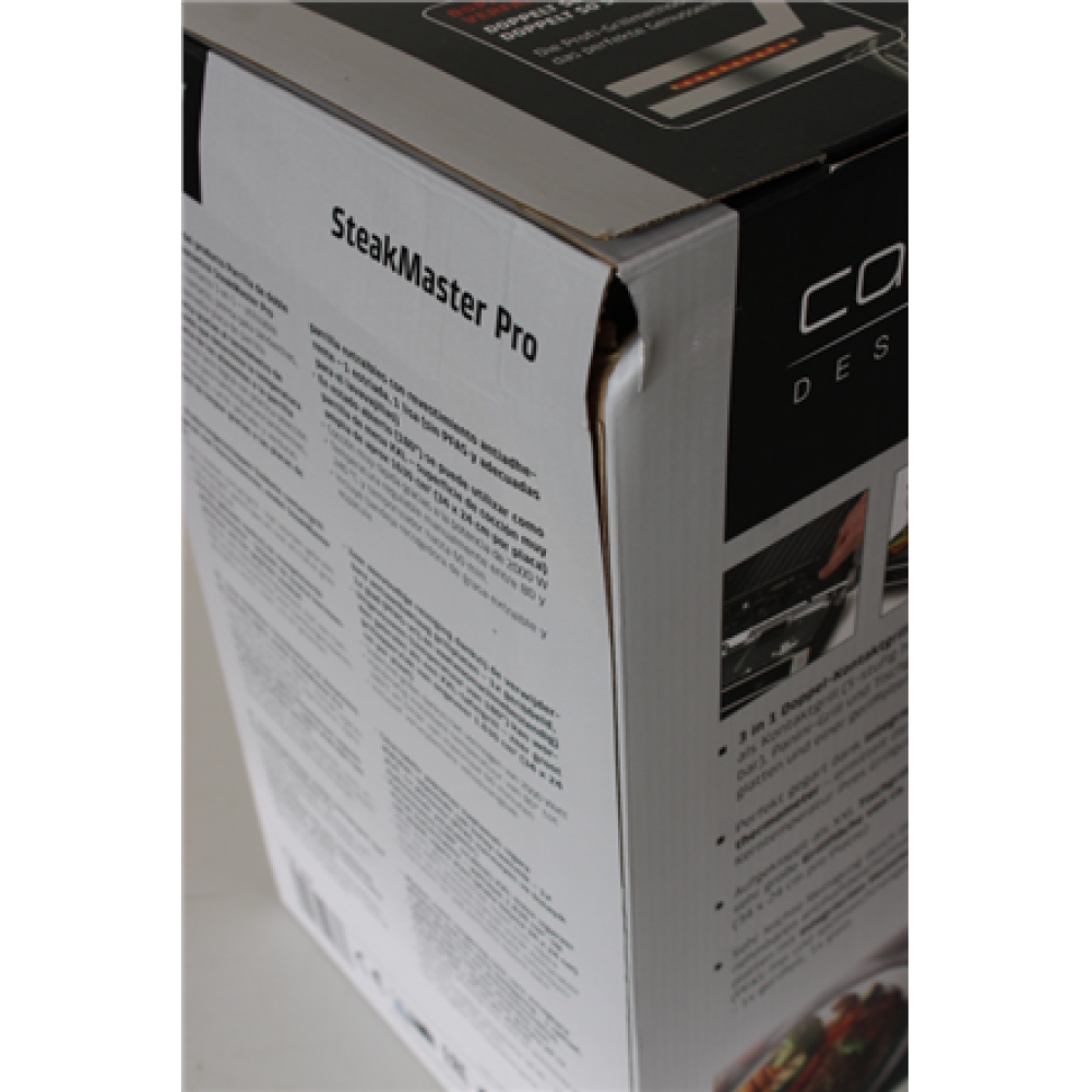 SALE OUT. Caso 02838 SteakMaster Pro Double Contact Grill with thermocontrol, 2000 W, Stainless Steel/Black , Caso Double Contact Grill with Thermocontrol , SteakMaster Pro , Contact grill , 2000 W , Stainless Steel/Black , UNPACKED, DAMAGED INNERT PACKAG