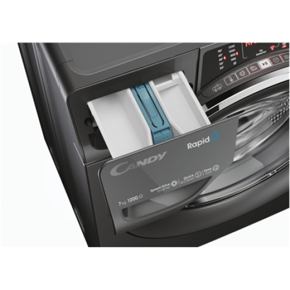 Candy , Washing Machine , RO41276DWMCRT-S , Energy efficiency class A , Front loading , Washing capacity 7 kg , 1200 RPM , Depth 45 cm , Width 60 cm , Display , TFT , Steam function , Wi-Fi , Anthracite