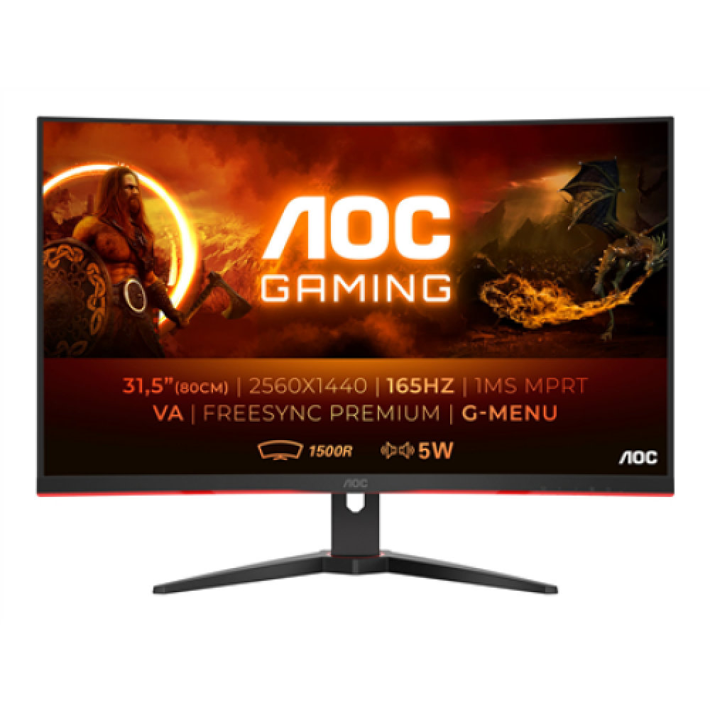 AOC , Curved Gaming Monitor , CQ32G2SE , 31.5 , VA , QHD , 16:9 , 165 Hz , 1 ms , 2560 x 1440 , 250 cd/m² , HDMI ports quantity 2 , Black/Red , Warranty 36 month(s)