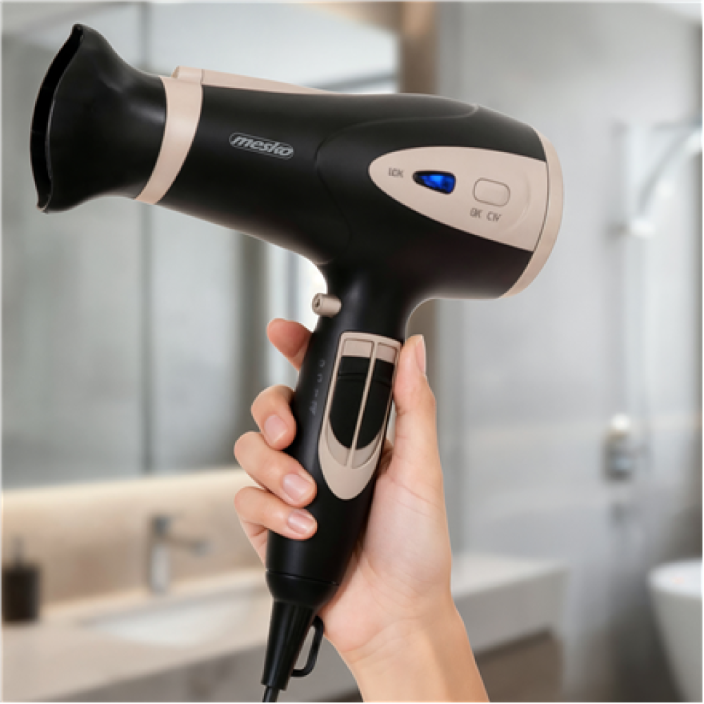 Mesko Hair Dryer , MS 2287 , 2200 W , Number of temperature settings 3 , Diffuser nozzle , Black/Champagne