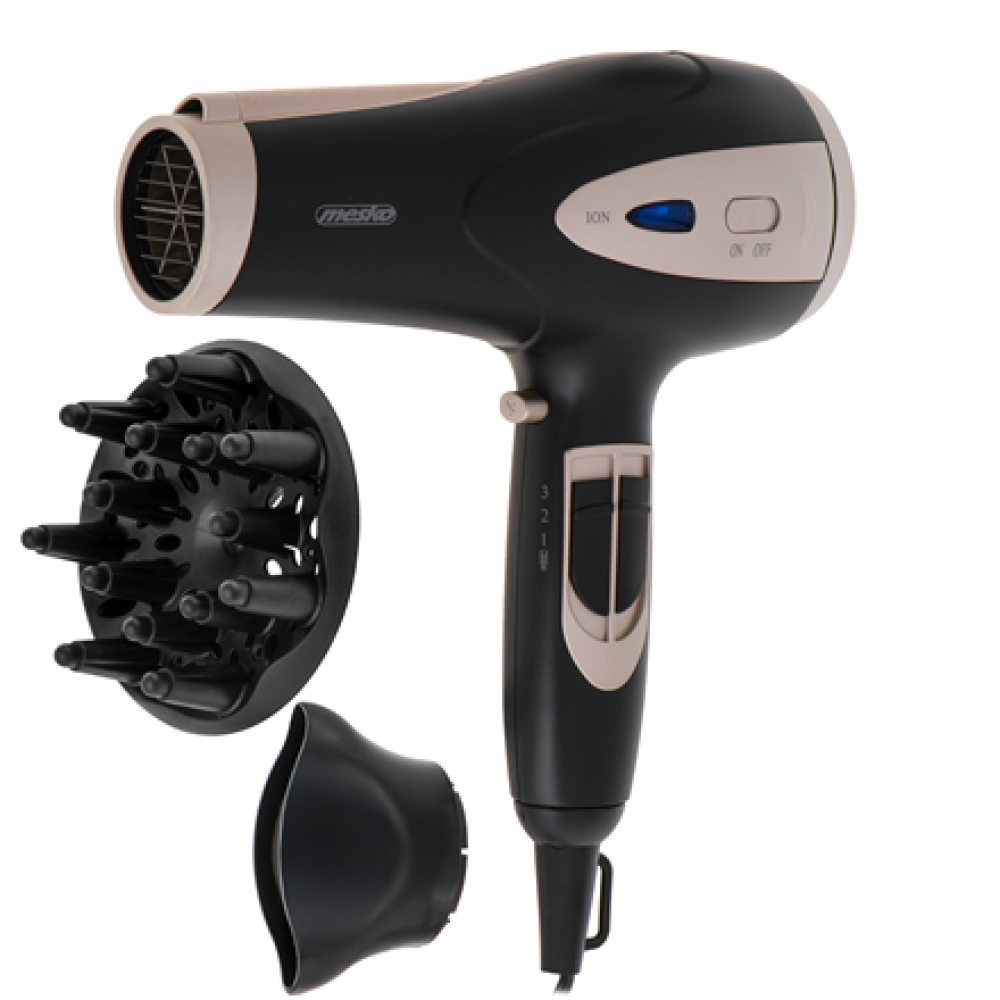 Mesko Hair Dryer , MS 2287 , 2200 W , Number of temperature settings 3 , Diffuser nozzle , Black/Champagne