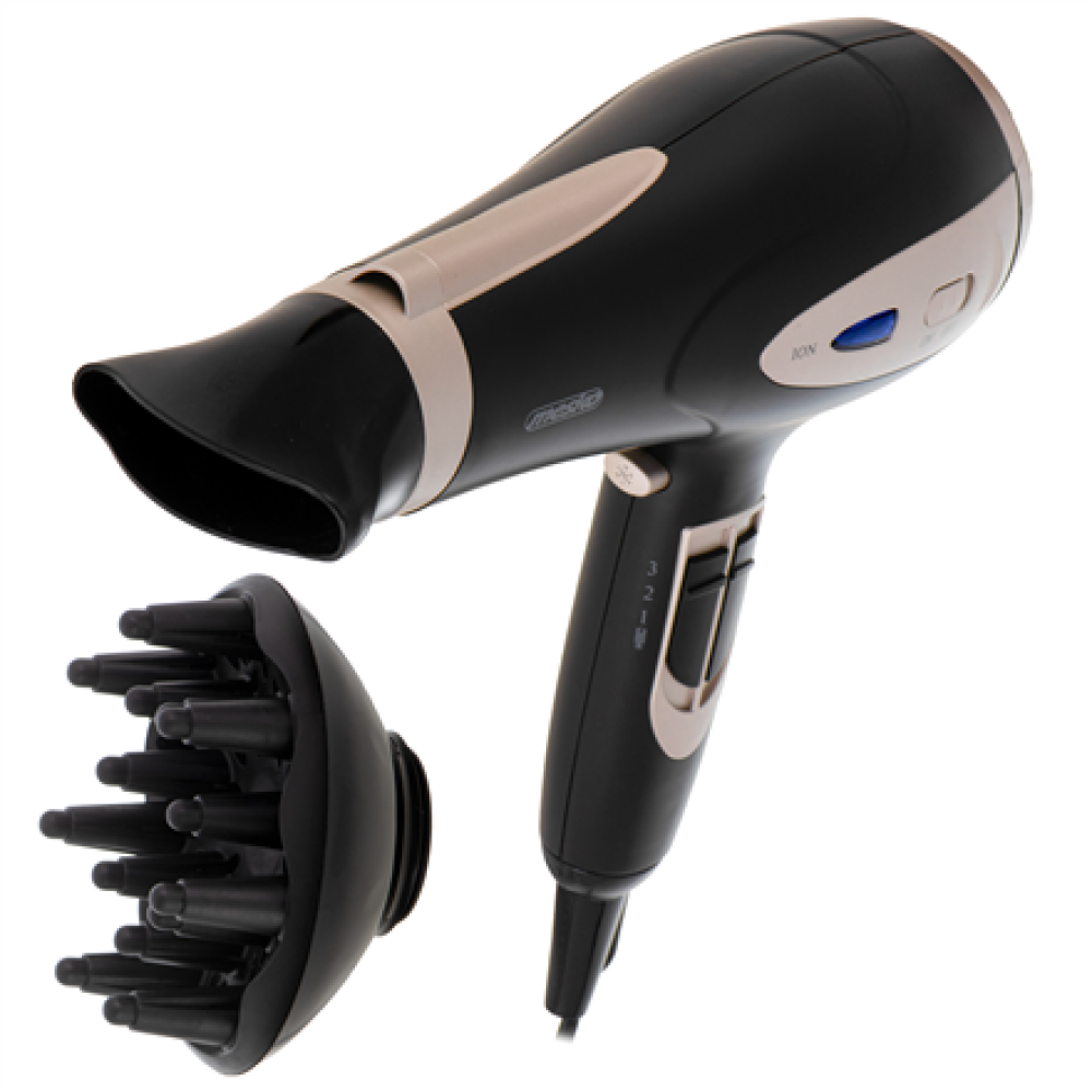 Mesko Hair Dryer , MS 2287 , 2200 W , Number of temperature settings 3 , Diffuser nozzle , Black/Champagne