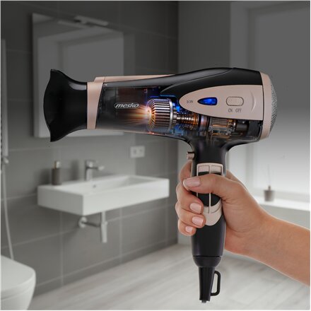 Mesko Hair Dryer , MS 2287 , 2200 W , Number of temperature settings 3 , Diffuser nozzle , Black/Champagne