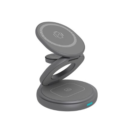 Raidsonic 3 in 1 foldable magnetic charging stand for mobile phone, earpods and smartwatch, Aluminium , Icy Box IB-SH101-CH