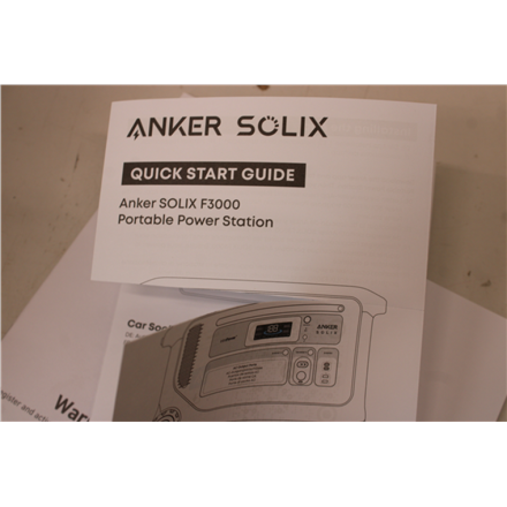 SALE OUT. Anker SOLIX F3000 Portable Power Station , Anker Solix Portable Power Station, 3072 Wh, 3600 W , F3000 , 24 month(s) , DAMAGED PACKAGING AND MANUAL, DIRTY WHEELS, SCRATCHED HANDLE