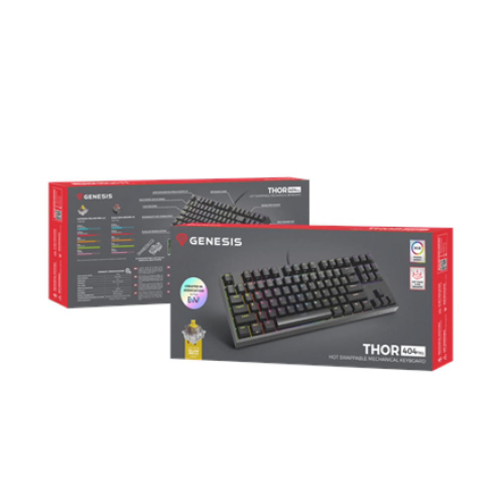 Genesis , Mechanical Gaming Keyboard , THOR 404 TKL RGB , Black , Mechanical Gaming Keyboard , Wired , US , USB Type-A , 1005 g , Gateron Yellow Pro