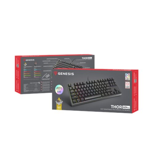Genesis , THOR 404 TKL , Mechanical Gaming Keyboard , Wired , US , Gateron Yellow Pro , Black , RGB