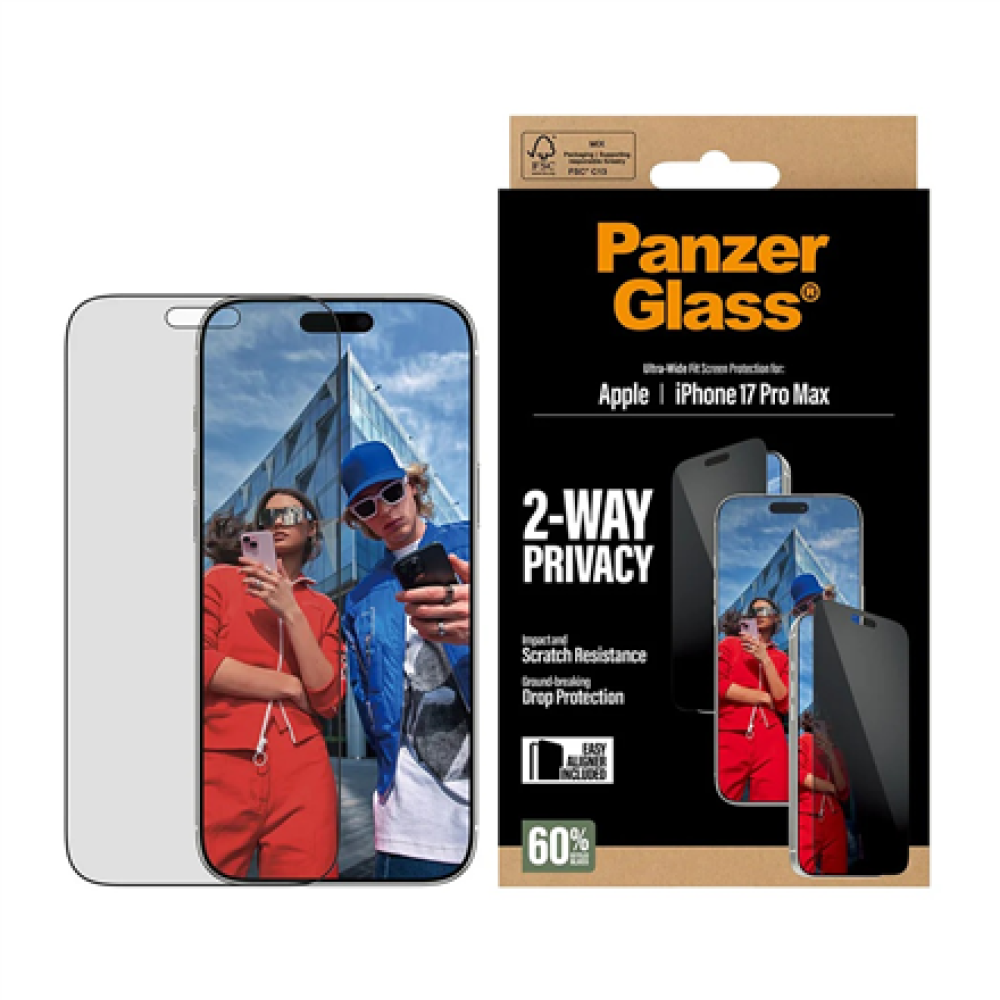 PanzerGlass Screen protector , Apple , iPhone 17 Pro Max , Glass , Transparent , Ultra-Wide Fit w. EasyAligner