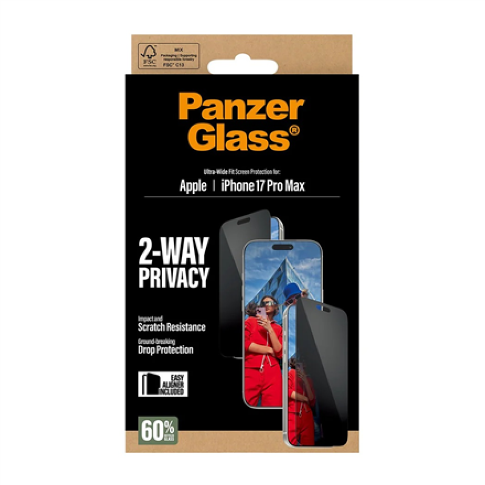 PanzerGlass Screen protector , Apple , iPhone 17 Pro Max , Glass , Transparent , Ultra-Wide Fit w. EasyAligner