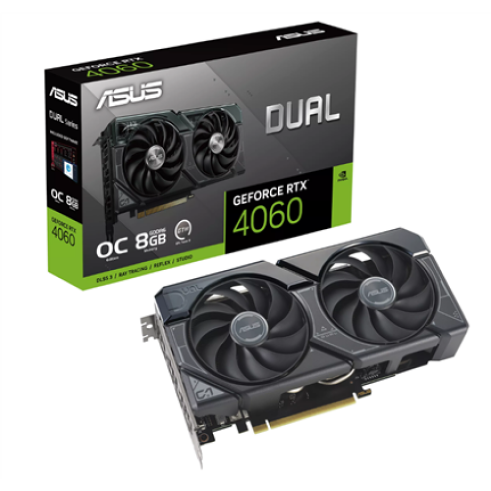 Asus DUAL-RTX4060-O8G NVIDIA 8 GB GeForce RTX 4060 GDDR6 HDMI ports quantity 1 PCI Express 4.0 Memory clock speed 17000 MHz
