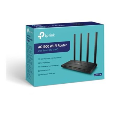 TP-LINK , AC1900 Wireless MU-MIMO Wi-Fi 5 Router , Archer C80 , 802.11ac , 1300+600 Mbit/s , 10/100/1000 Mbit/s , Mesh Support No , MU-MiMO Yes , No mobile broadband , Antenna type 4xFixed