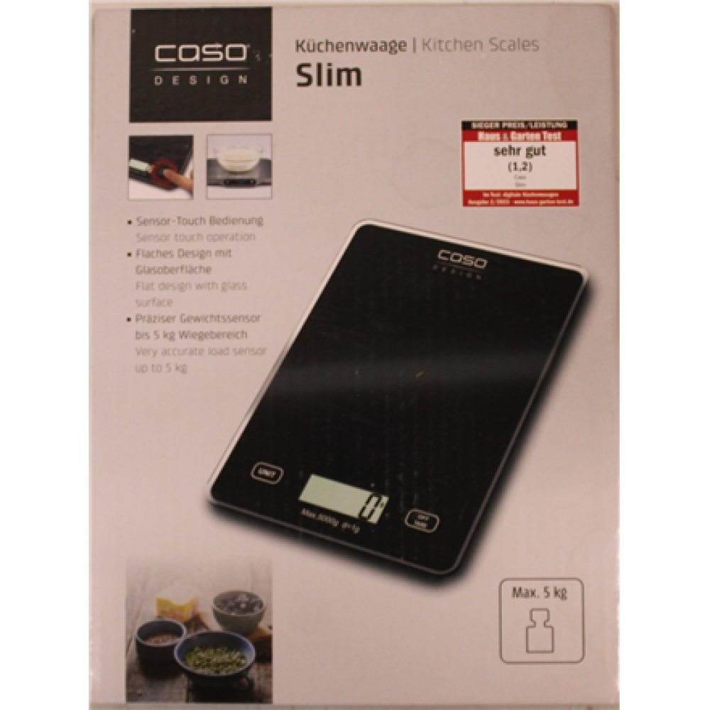 SALE OUT. , Caso Kitchen scale , Slim , Maximum weight (capacity) 5 kg , Graduation 1 g , Black , DAMAGED PACKAGING
