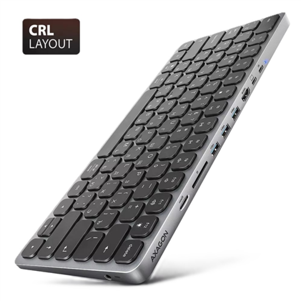 AXAGON HMC-KB keyboard USB-C 5Gbps with HUB, microSD/SD, 3x USB-A, HDMI 4K/60Hz, PD 100W