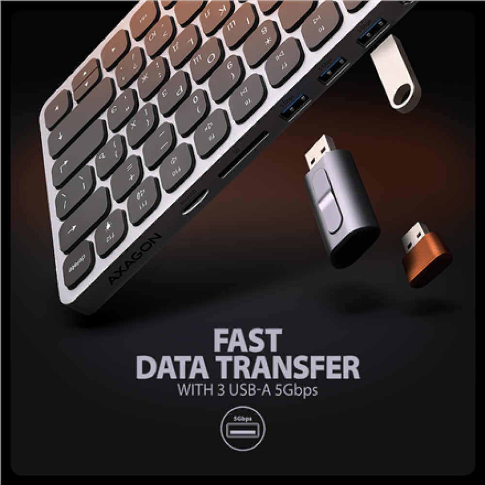 HMC-KB-CRL AXAGON HMC-KB keyboard USB-C 5Gbps with HUB, microSD/SD, 3x USB-A, HDMI 4K/60Hz, PD 100W , HMC-KB-CRL