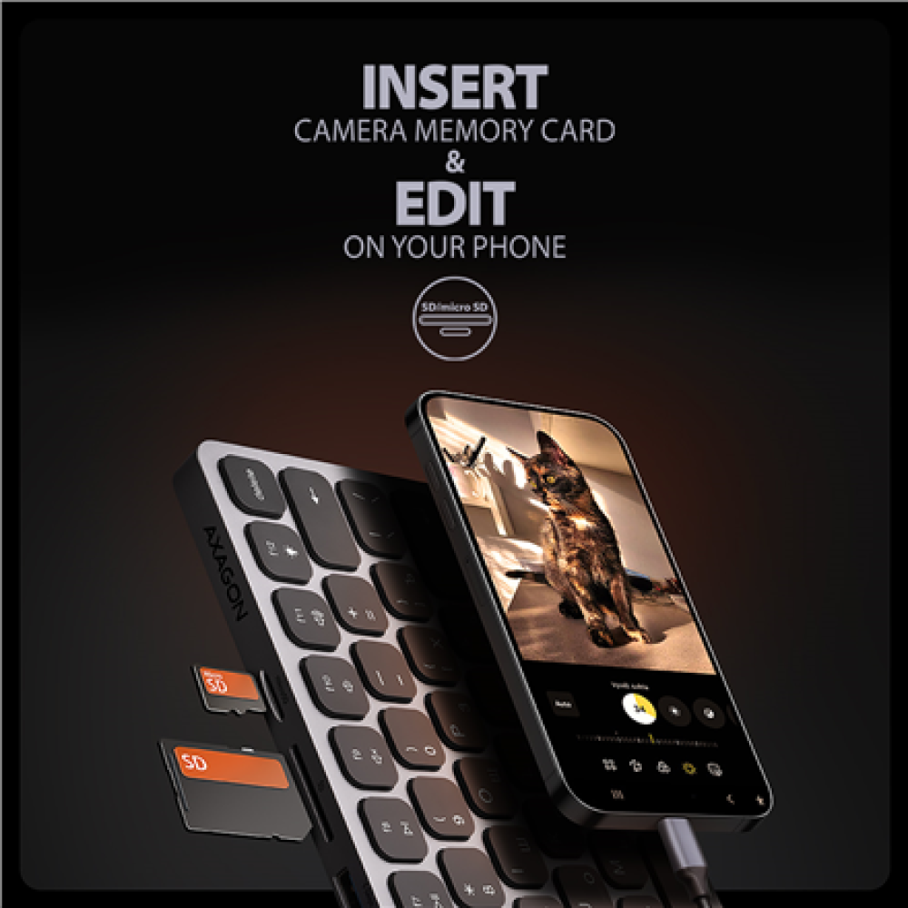 HMC-KB-CRL AXAGON HMC-KB keyboard USB-C 5Gbps with HUB, microSD/SD, 3x USB-A, HDMI 4K/60Hz, PD 100W , HMC-KB-CRL