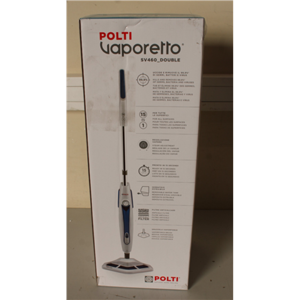 SALE OUT. Polti , Steam mop , PTEU0296 Vaporetto SV460 Double , Power 1500 W , Steam pressure Not Applicable bar , Water tank capacity 0.3 L , White/Blue , DAMAGED PACKAGING , Warranty 24 month(s)