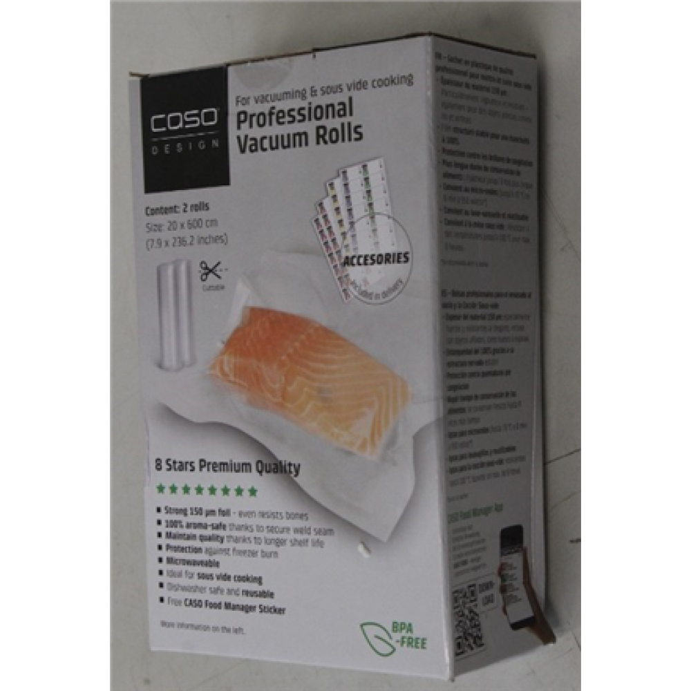 SALE OUT. Caso Roll for Vacuum sealer 20x600cm , Caso , Foil rolls , 01221 , 2 units , Dimensions (W x L) 20 x 600 cm , Transparent , DAMAGED PACKAGING
