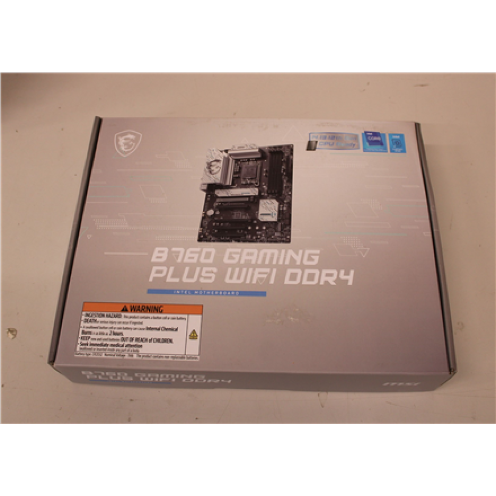 SALE OUT. MSI B760 GAMING PLUS WIFI DDR4 , MSI B760 GAMING PLUS WIFI DDR4 , Processor family Intel , Processor socket LGA1700 , DDR4 , Supported hard disk drive interfaces SATA, M.2 , Number of SATA connectors 4 , DAMAGED PACKAGING