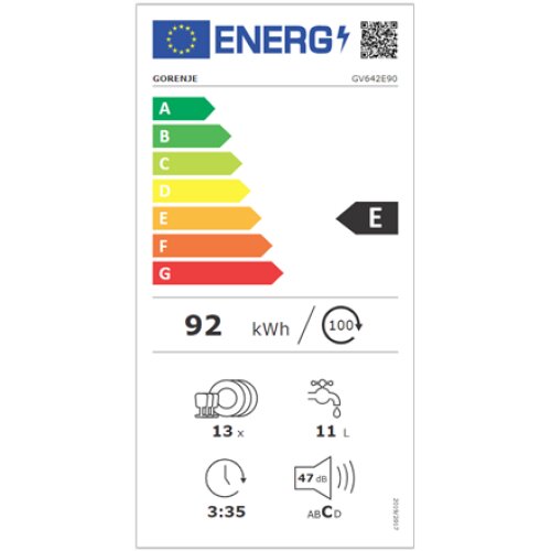 Built-in , Width 59.8 cm , Number of place settings 13 , Number of programs 6 , Energy efficiency class E , Display , Black