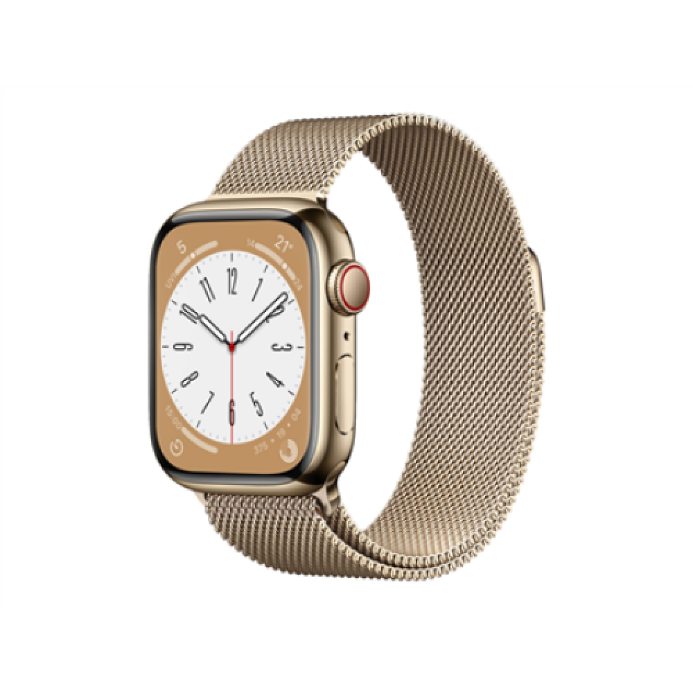 Apple Watch Series 8 GPS + Cellular MNJF3EL/A Smart watches GPS (satellite) Retina LTPO OLED Touchscreen 41mm Waterproof Bluetooth Water-resistant, Dust-resistant, Crack-resistant Wi-Fi Gold