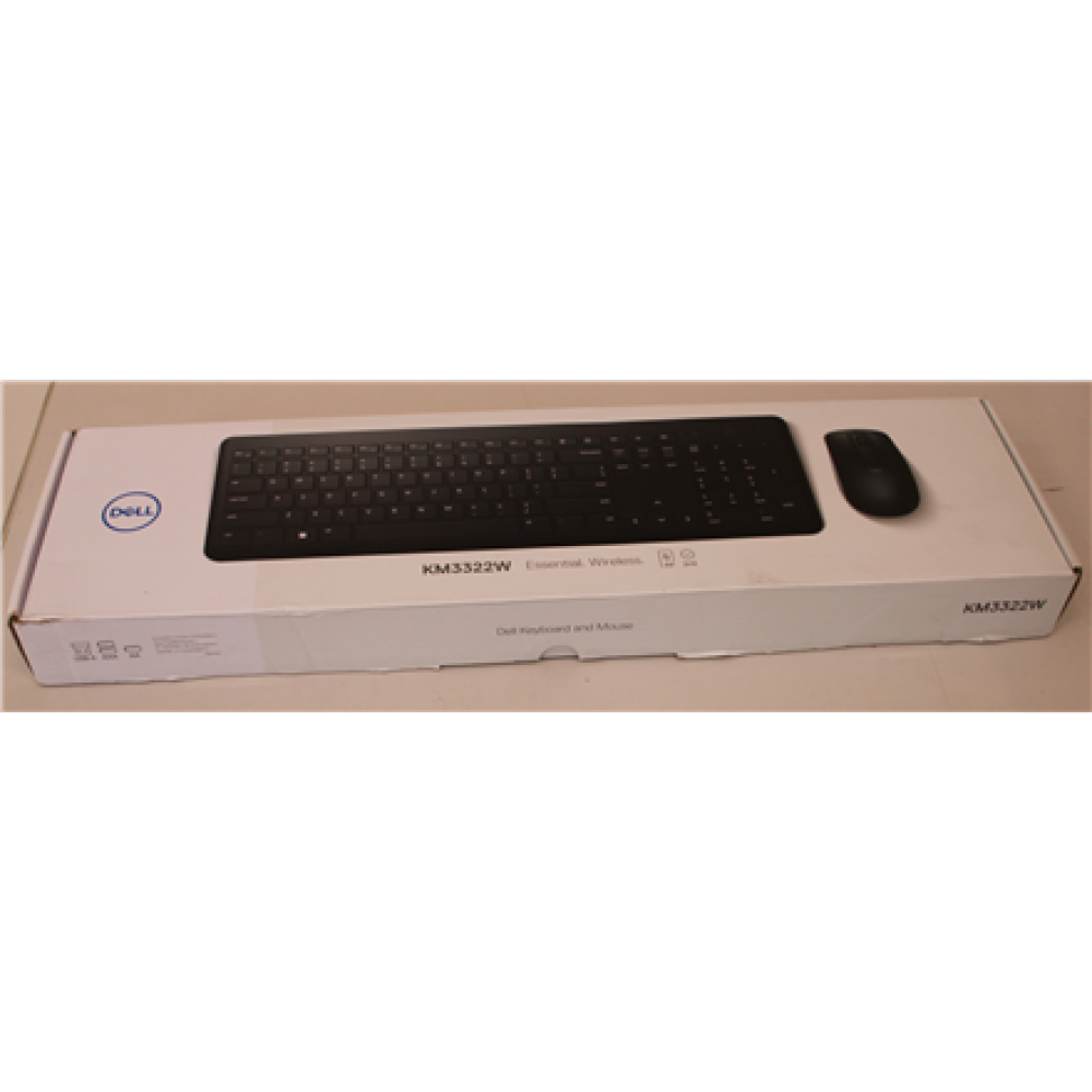 SALE OUT. Dell , Keyboard and Mouse , KM3322W , Keyboard and Mouse Set , Wireless , Batteries included , Wireless connection , US , Black , DAMAGED PACKAGING, REFURBISHED