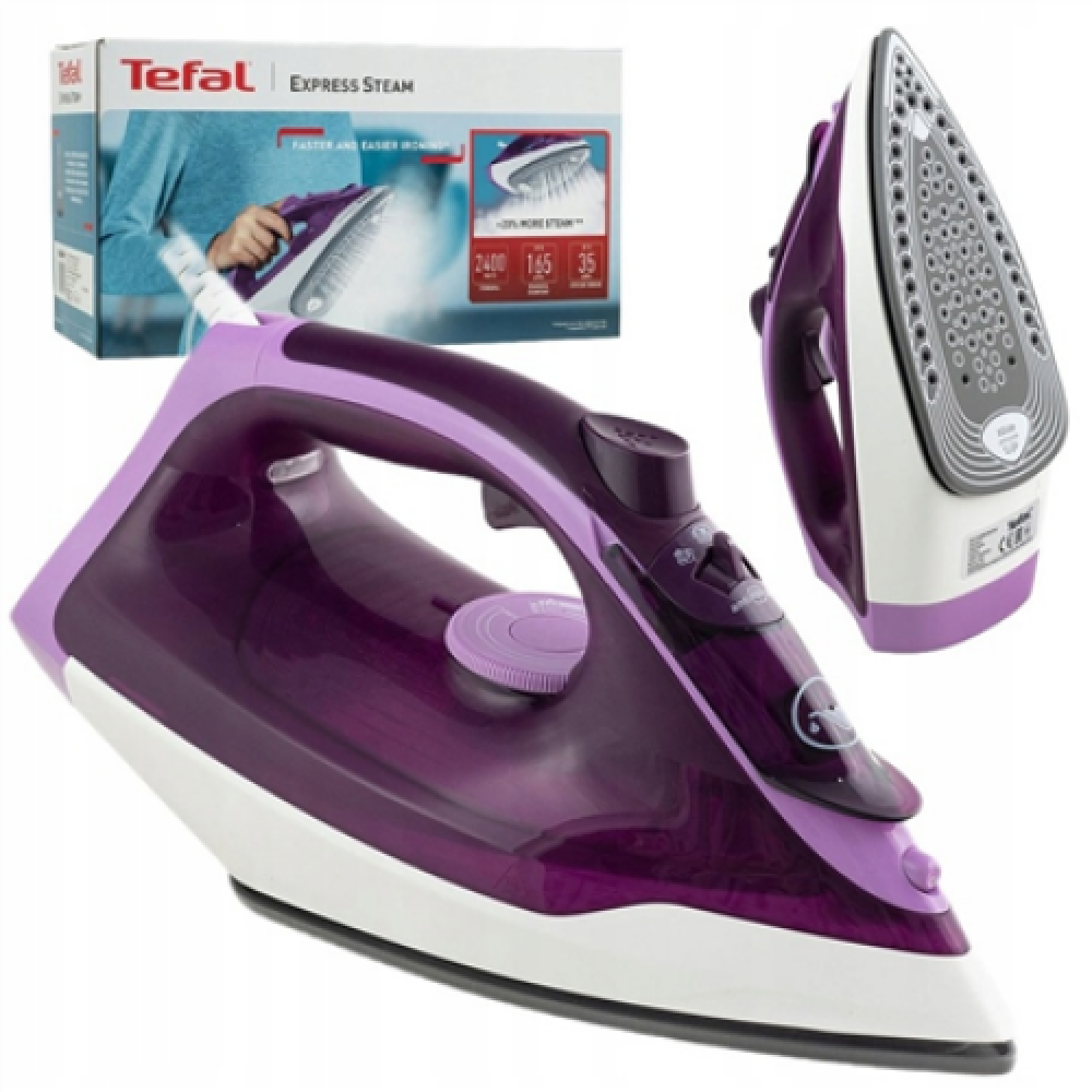 TEFAL FV2836E0 , Steam Iron , 2400 W , Water tank capacity 270 ml , Continuous steam 35 g/min , Steam boost performance 165 g/min , Purple/White