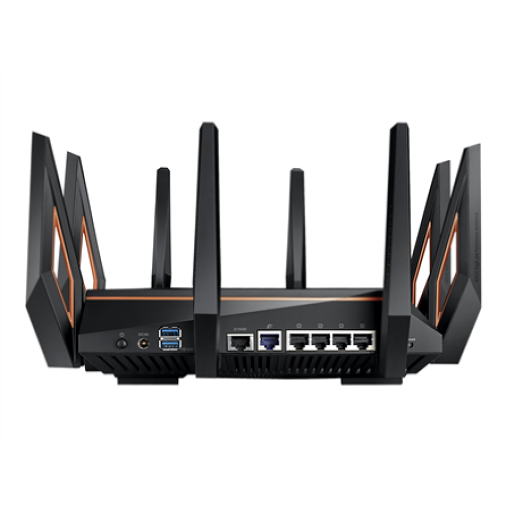 GT-AX11000 Tri-band WiFi Gaming Router , ROG Rapture , 802.11ax , 4804+1148 Mbit/s , 10/100/1000 Mbit/s , Ethernet LAN (RJ-45) ports 4 , Mesh Support Yes , MU-MiMO No , No mobile broadband , Antenna type 8xExternal , 2 x USB 3.1 Gen 1
