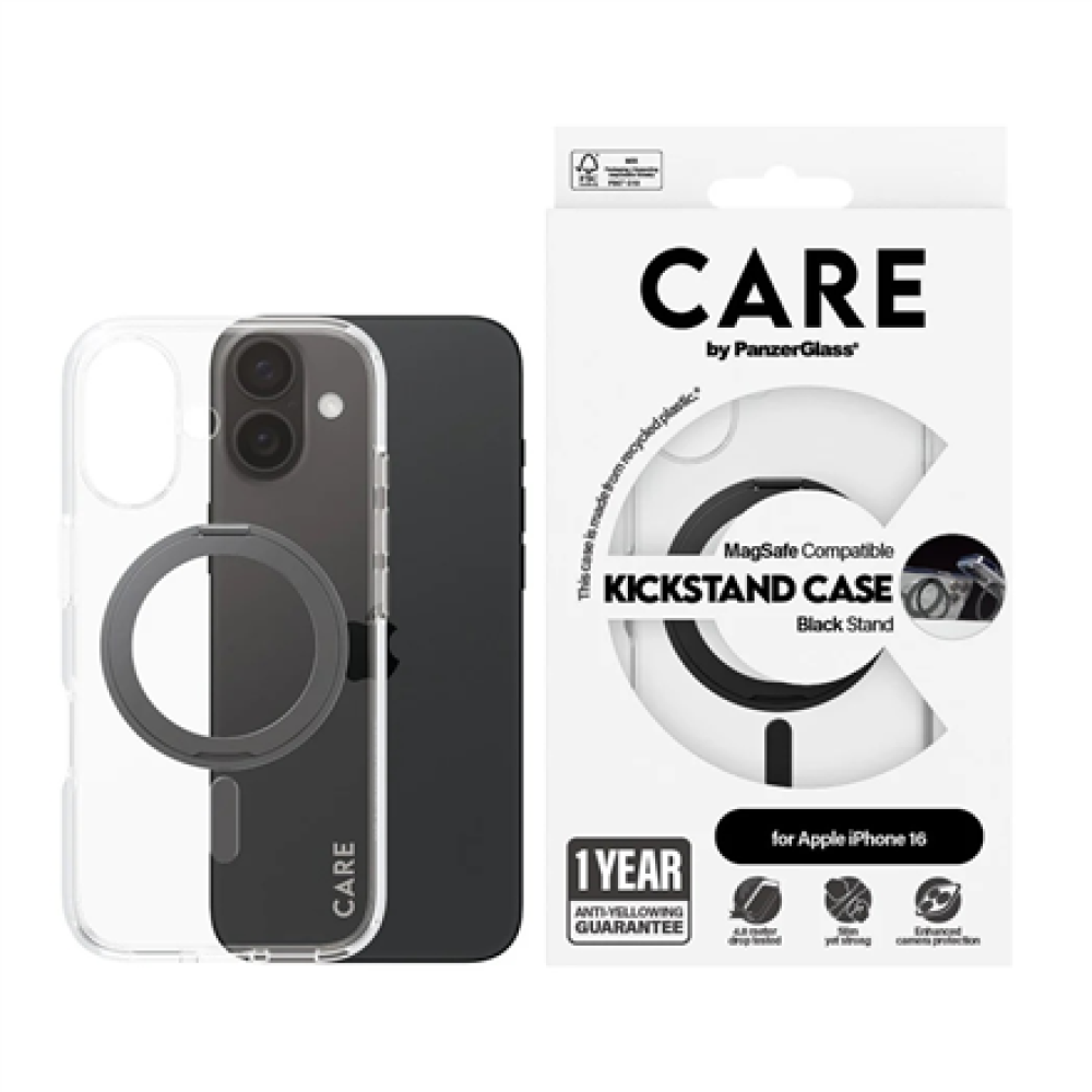 CARE Feature Case , Back cover , Apple , iPhone 16 , Recycled plastic , Transparent , MagSafe