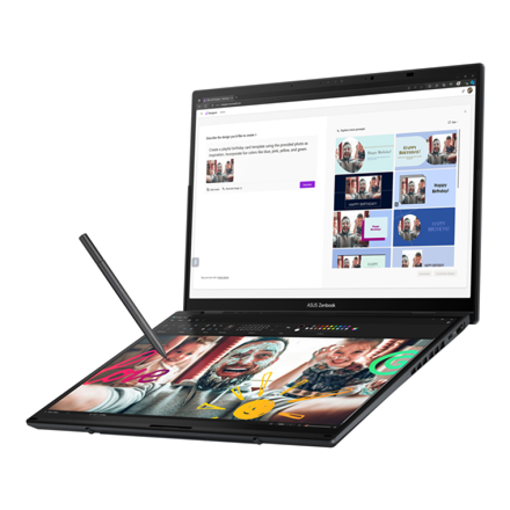 Asus , Zenbook Duo UX8406CA-QL287W , Inkwell Gray , 14 , OLED , Touchscreen , FHD , 1920 x 1200 pixels , Intel Core Ultra 7 , 255H , 16 GB , LPDDR5X , Solid-state drive capacity 1000 GB , Intel Arc Graphics , Windows 11 Home , 802.11be , Bluetooth version