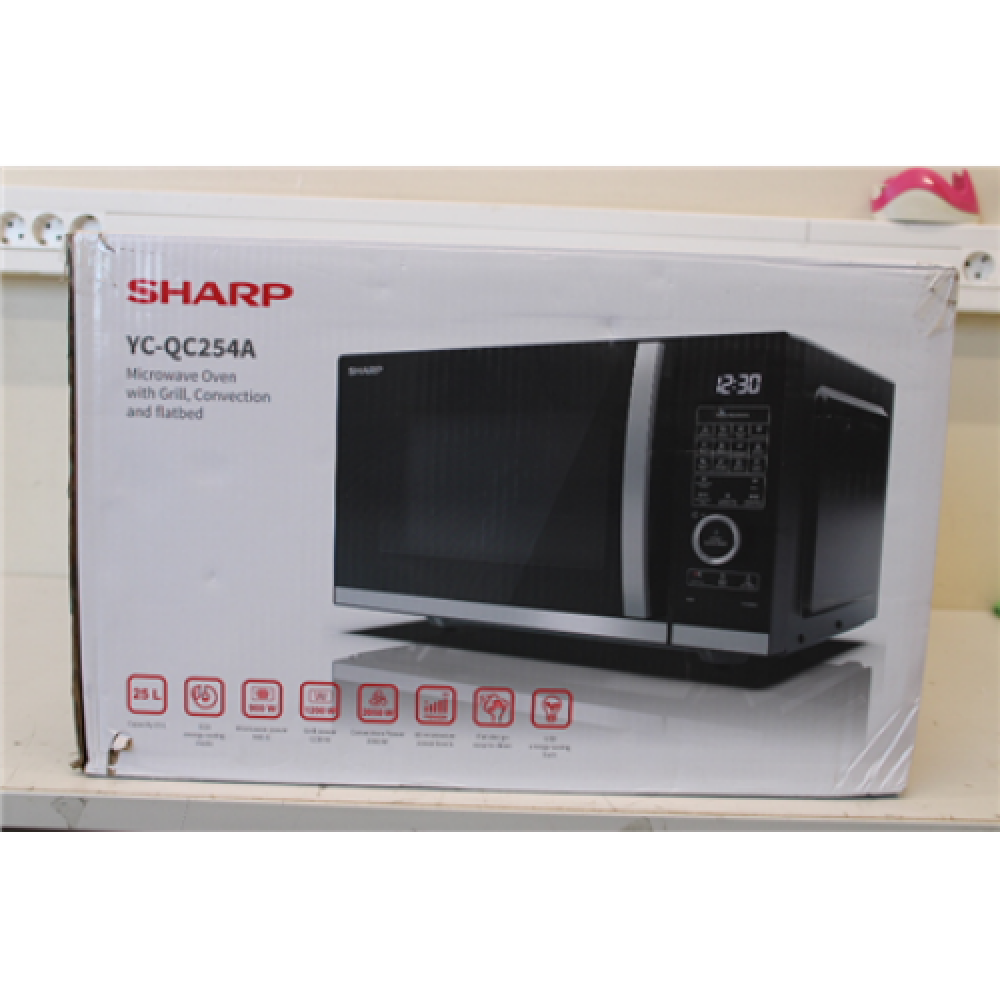 SALE OUT. Sharp YC-QC254AE-B Microwave Oven with Grill and Convection, Flatbed, 25 L capacity, Black Sharp PACKAGING DAMAGED, GRILL DENT