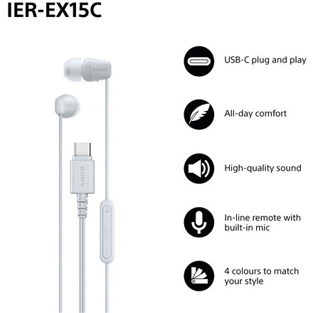 Sony Earbuds , IER‑EX15C , Wired , In-ear , Microphone , White